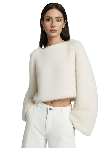 Elegant Women's Faux Fur Crop Top Long Lantern Sleeves Thick Sweaters Female Autumn Winter Fashion Solid Warm Outwears Lady, Drestiny, Crop Sweaters, Sweaters, Pullovers, Long Sleeves, Crop Tops, Faux Fur Sweaters Women, 2, 4, 6, 8, 10, XS, S, M, L, United States, Canada, Australia, United Kingdom, Off White, White, Black, White Sweaters, Black Sweaters,shopdrestiny.com
